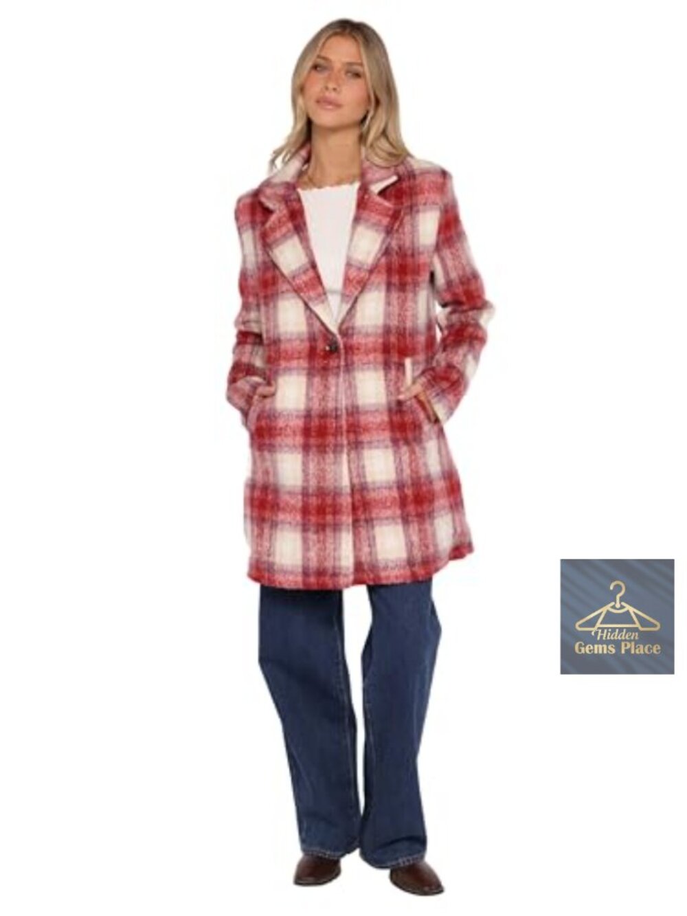 Petal & Pup Plaid Long Coat Women's Overcoat Button Front Spread Collar Hand
